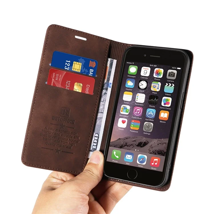 BETOPNICE 003 For iPhone 6 Plus / 7 Plus / 8 Plus / 6s Plus TPU+PU Leather Stand Cover RFID Blocking Wallet Cell Phone Case - Brown