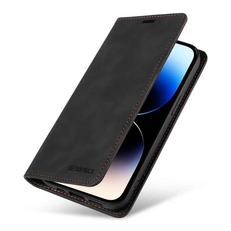 BETOPNICE 003 Pour iPhone 15 Pro Max Étui de protection en cuir PU léger avec support RFID Blocking Wallet Phone Shell - Noir