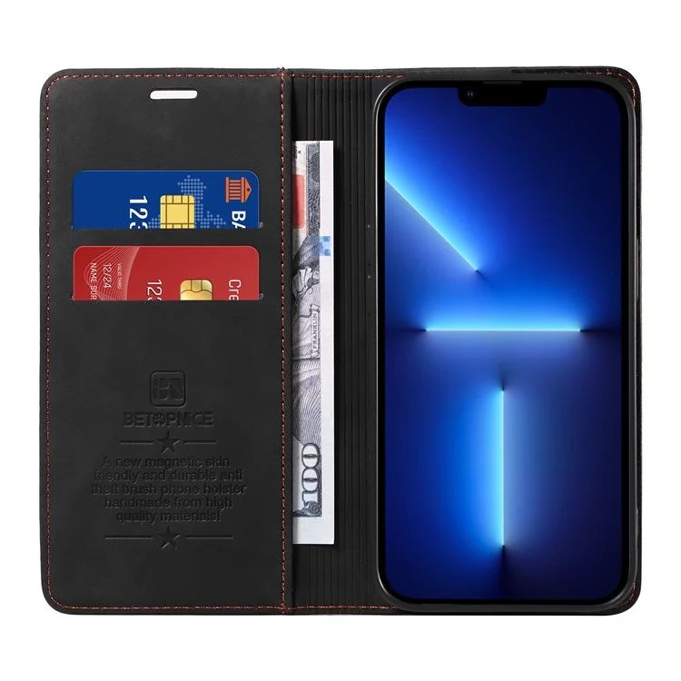 BETOPNICE 003 Wallet Phone Shell  Für iPhone 13 Pro Max, PU-Leder Stand Cover RFID-Blocking Phone Case - Schwarz