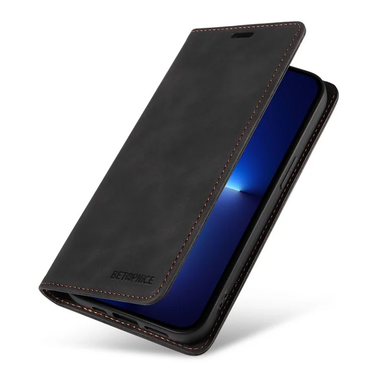BETOPNICE 003 Wallet Phone Shell  Für iPhone 13 Pro Max, PU-Leder Stand Cover RFID-Blocking Phone Case - Schwarz