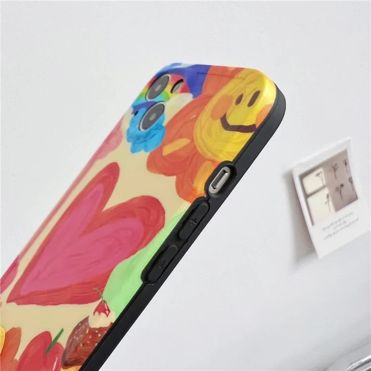 Phone Case For iPhone 14 Plus , TPU Phone Cover Heart Pattern Shell with Rainbow Decor, Leather Shoulder Strap