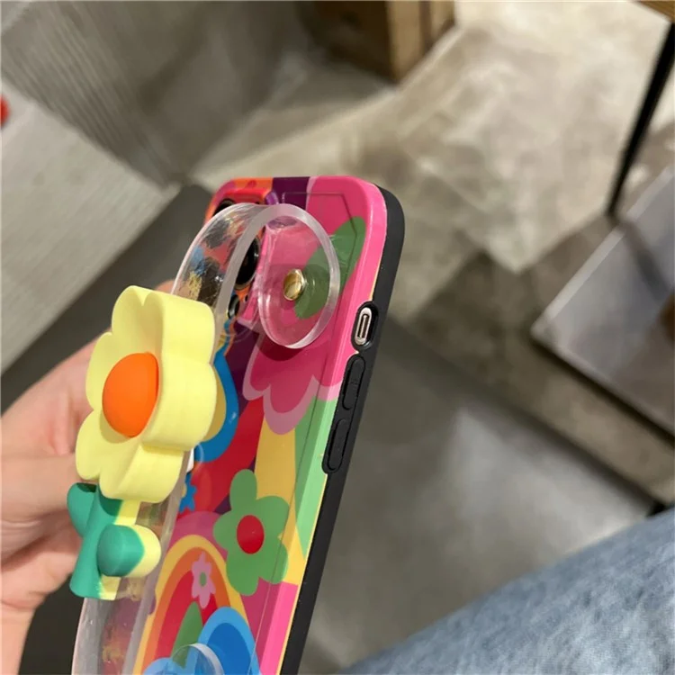 For iPhone 12 Pro TPU Phone Case Pattern Printed Phone Cover with Flower Decor Transparent Wristband
