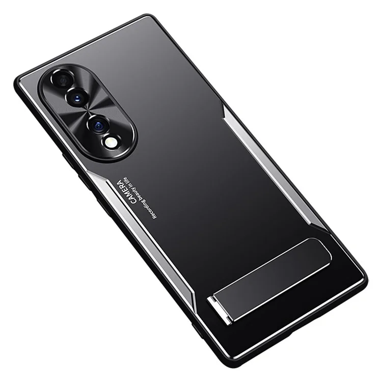 Funda con soporte para teléfono Honor 70 5G, funda de teléfono a prueba de golpes de aleación de aluminio + TPU - Plata