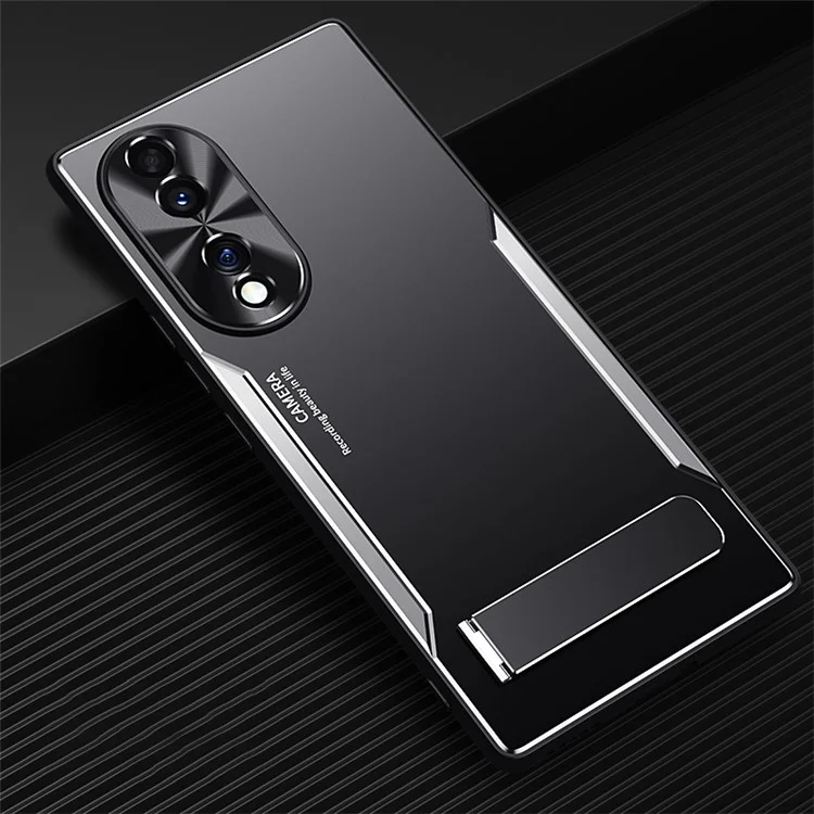 Funda con soporte para teléfono Honor 70 5G, funda de teléfono a prueba de golpes de aleación de aluminio + TPU - Plata