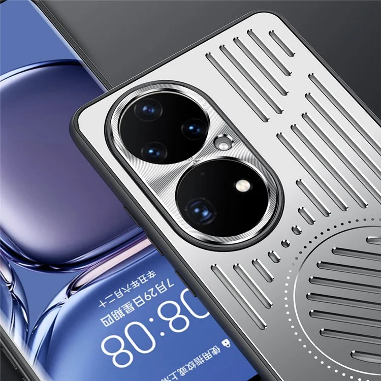 Für Huawei P50 Pro 4G Handyhülle Hohle Wärmeableitung TPU + Aluminiumlegierung Rückabdeckung - Silber