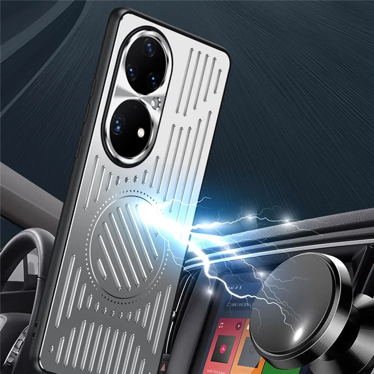 Für Huawei P50 Pro 4G Handyhülle Hohle Wärmeableitung TPU + Aluminiumlegierung Rückabdeckung - Silber