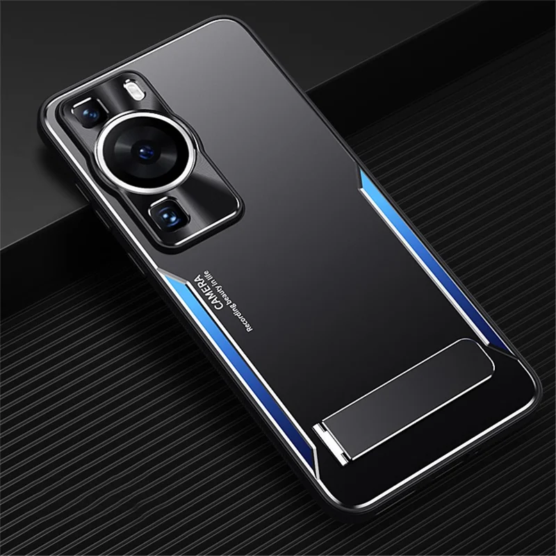 Чехол для складного телефона Huawei P60 с подставкой, TPU+алюминиевый сплав, противоударный - Синий