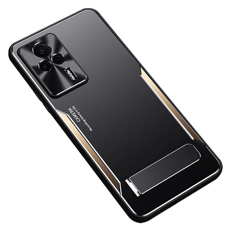 For Xiaomi Redmi K60E 5G Kickstand Phone Case TPU+Aluminium Alloy Anti-fall Cover - Gold