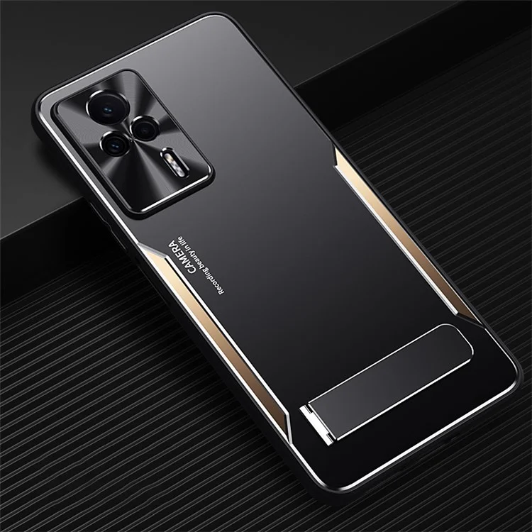 For Xiaomi Redmi K60E 5G Kickstand Phone Case TPU+Aluminium Alloy Anti-fall Cover - Gold