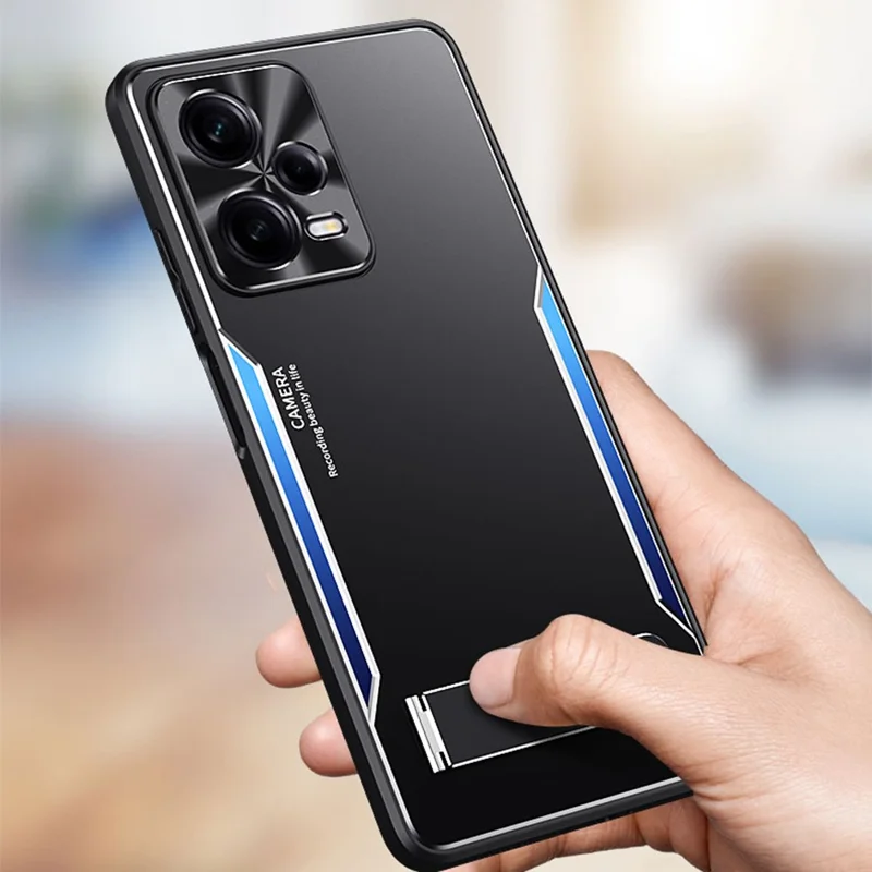 Für Xiaomi Redmi Note 12 Pro 5G Kickstand Drop-proof Case TPU+Aluminium Legierung Handyhülle - Blau