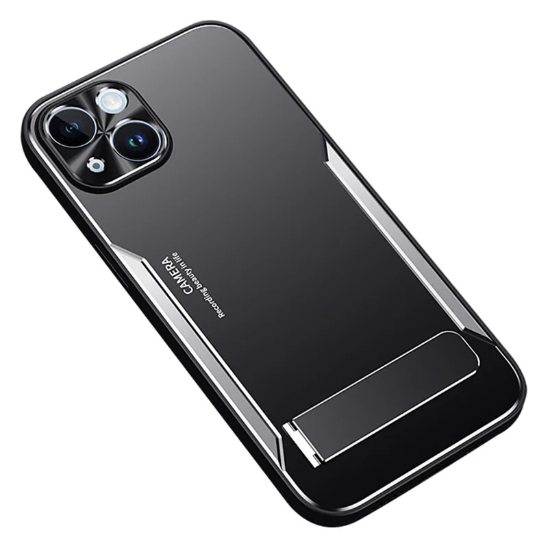 For iPhone 14 TPU+Aluminium Alloy Phone Cover Drop-proof Case with Kickstand - Silver