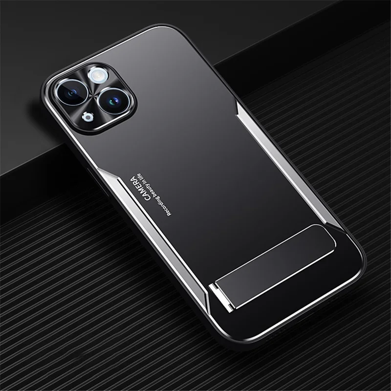 For iPhone 14 TPU+Aluminium Alloy Phone Cover Drop-proof Case with Kickstand - Silver