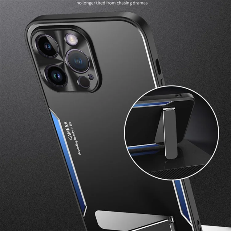 Per iPhone 14 Pro Max Soft TPU + Hard Aluminium Alloy Phone Cover Kickstand Phone Case Smartphone Shell - Blu