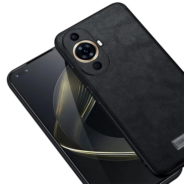SULADA For Huawei nova 11 Pro / nova 11 Ultra PU Leather Coated TPU+PC Anti-fall Phone Case Scratch-resistant Cover - Black