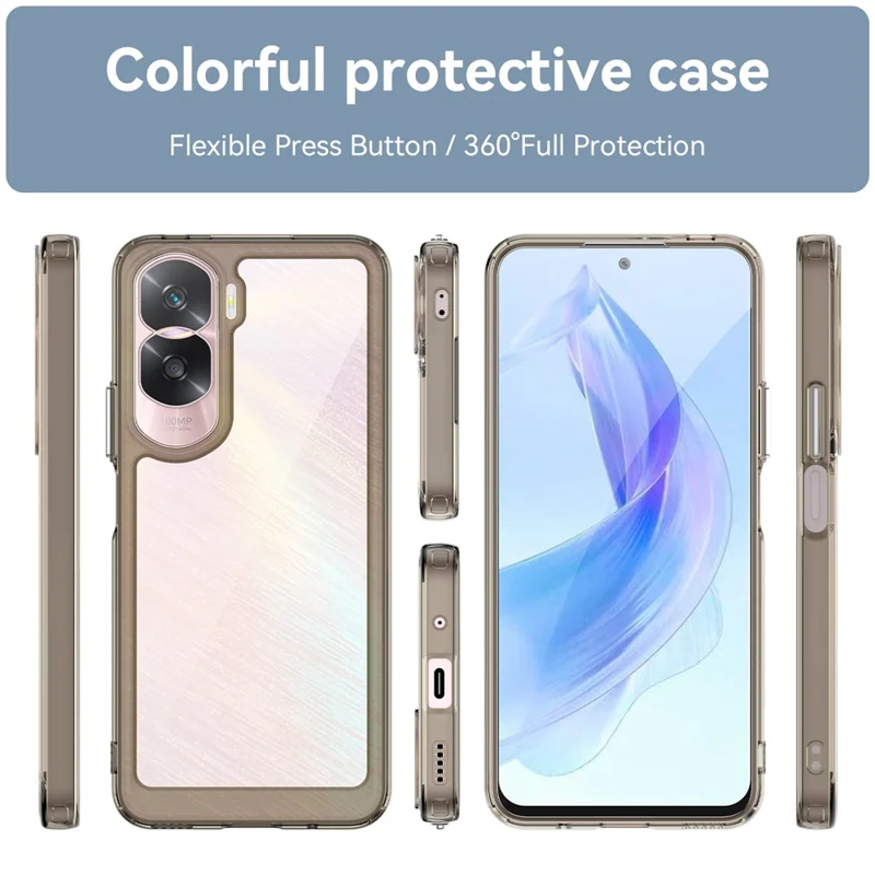 For Honor 90 Lite 5G / X50i 5G TPU+Acrylic Mobile Phone Back Cover Clear Protective Shockproof Case - Transparent Grey