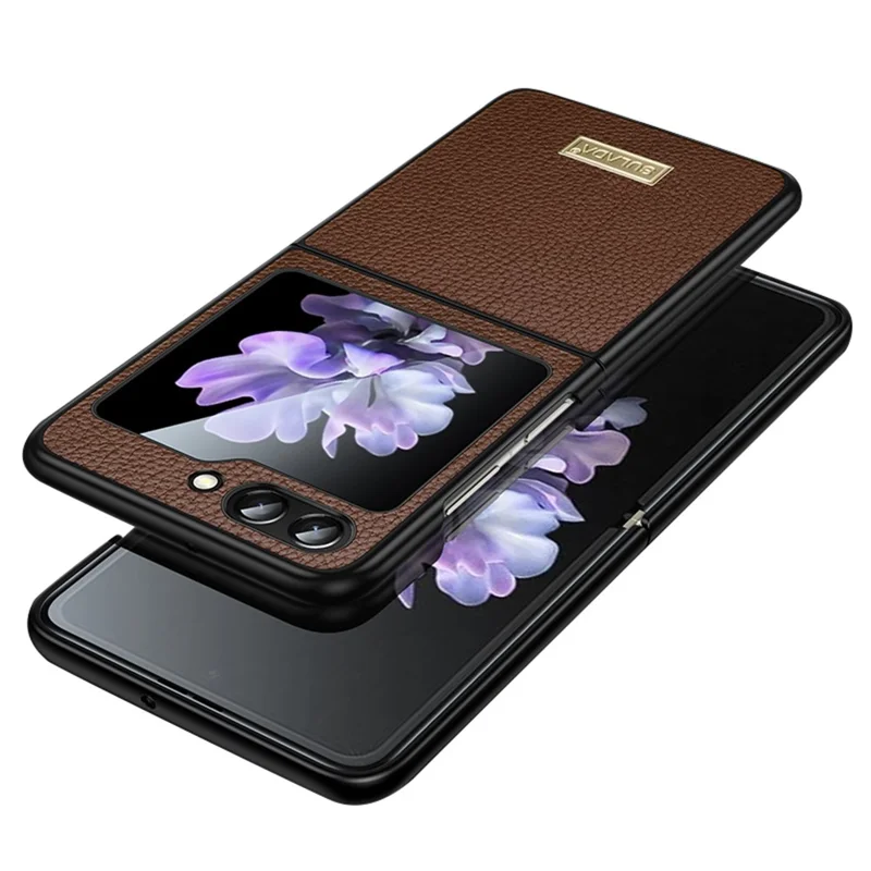 SULADA For Samsung Galaxy Z Flip5 5G Slim-Fit Phone Case PU Leather Coated PC + TPU Litchi Texture Cover - Coffee