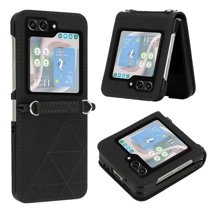 Série d'impression YB-1 pour étui de protection en cuir PU pour Samsung Galaxy Z Flip5 5G - Noir