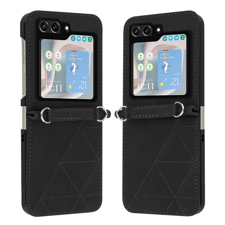 Série d'impression YB-1 pour étui de protection en cuir PU pour Samsung Galaxy Z Flip5 5G - Noir