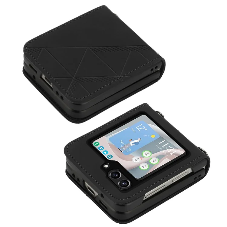 Série d'impression YB-1 pour étui de protection en cuir PU pour Samsung Galaxy Z Flip5 5G - Noir