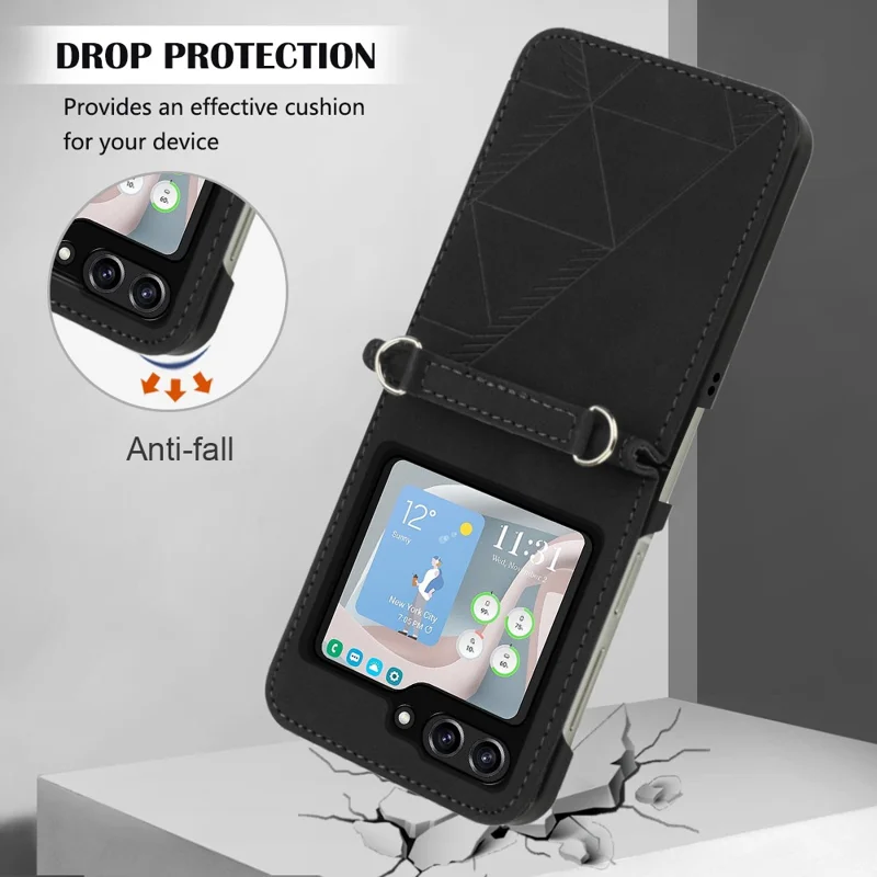 Série d'impression YB-1 pour étui de protection en cuir PU pour Samsung Galaxy Z Flip5 5G - Noir