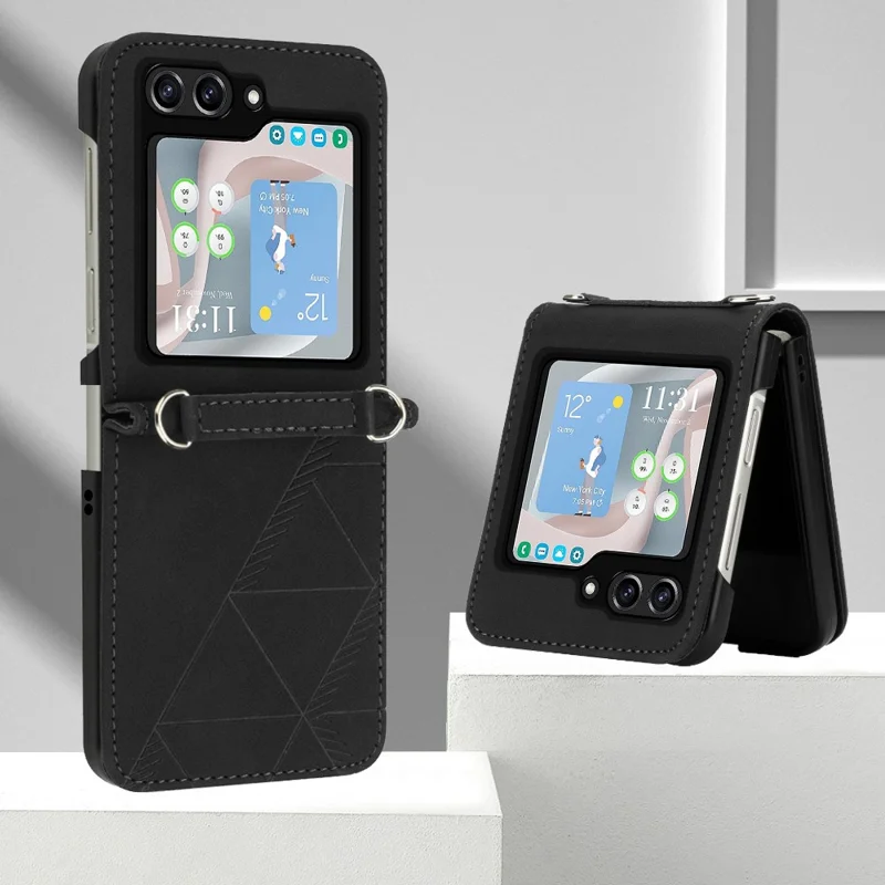 Série d'impression YB-1 pour étui de protection en cuir PU pour Samsung Galaxy Z Flip5 5G - Noir