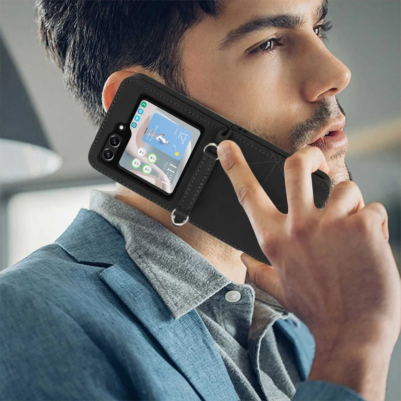 Série d'impression YB-1 pour étui de protection en cuir PU pour Samsung Galaxy Z Flip5 5G - Noir
