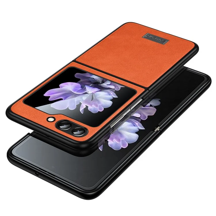 Sulada Para Samsung Galaxy Z Flip5 5G Case de Teléfono Anti-scratch PU Cubierta TPU Recubierta de Cuero - Naranja