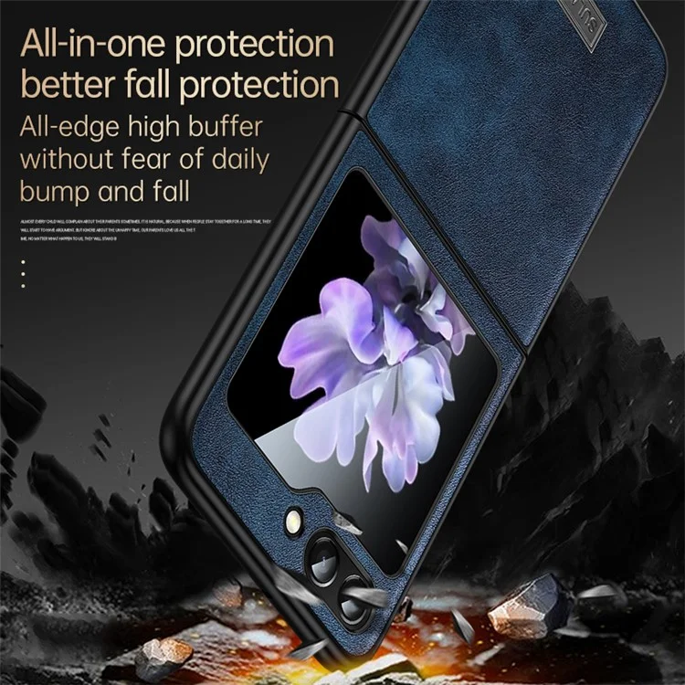 SULADA For Samsung Galaxy Z Flip5 5G Anti-scratch Phone Case PU Leather Coated TPU Cover - Orange