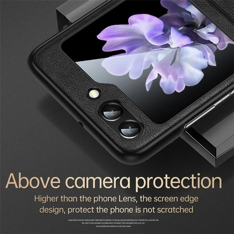 SULADA For Samsung Galaxy Z Flip5 5G Anti-scratch Phone Case PU Leather Coated TPU Cover - Orange