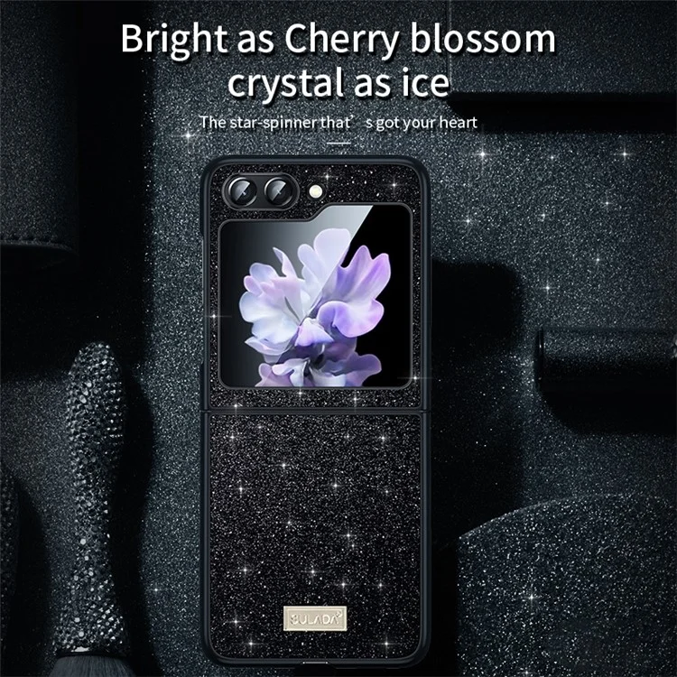 SULADA For Samsung Galaxy Z Flip5 5G Glitter Sequins Shiny Case PU Leather Coated PC + TPU Anti Slip Shockproof Cover - Gold