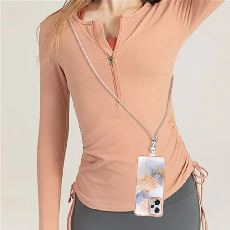 For Xiaomi Redmi Note 12 Pro+ 5G Case with Lanyard IMD Marble Pattern Electroplated TPU Back Cover - Milky Way Marble White