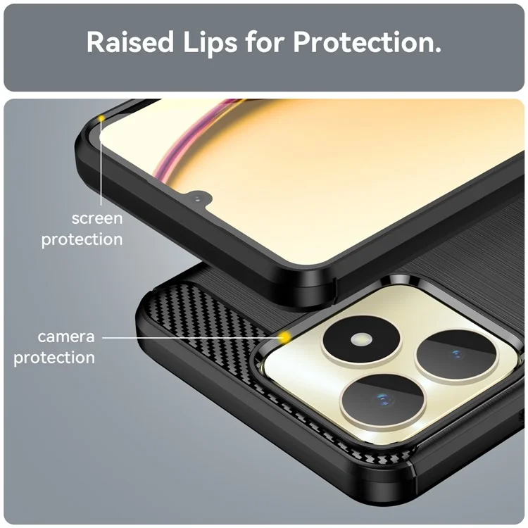 Для Realme C53 (Global) / C53 (Индия) / C51 / Narzo N53 4G TPU Чехол для телефона с текстурой углеродного волокна и с обработкой на поверхности - Черный