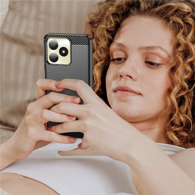 Для Realme C53 (Global) / C53 (Индия) / C51 / Narzo N53 4G TPU Чехол для телефона с текстурой углеродного волокна и с обработкой на поверхности - Черный