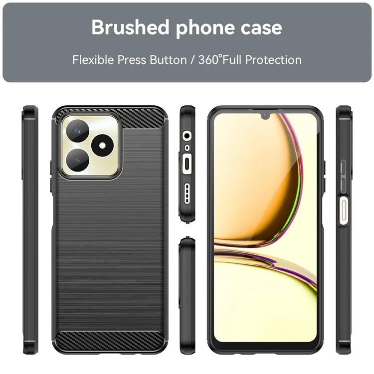 Для Realme C53 (Global) / C53 (Индия) / C51 / Narzo N53 4G TPU Чехол для телефона с текстурой углеродного волокна и с обработкой на поверхности - Черный
