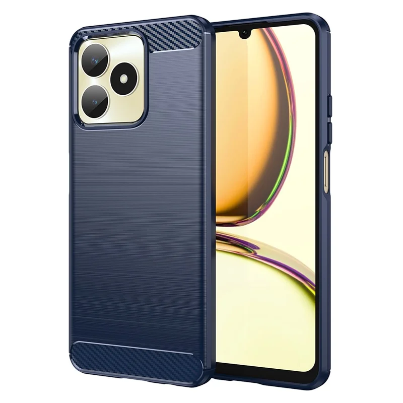 For Realme C53 (Global) / C53 (India) / C51 / Narzo N53 4G TPU Phone Case Carbon Fiber Texture Brushed Cover - Blue