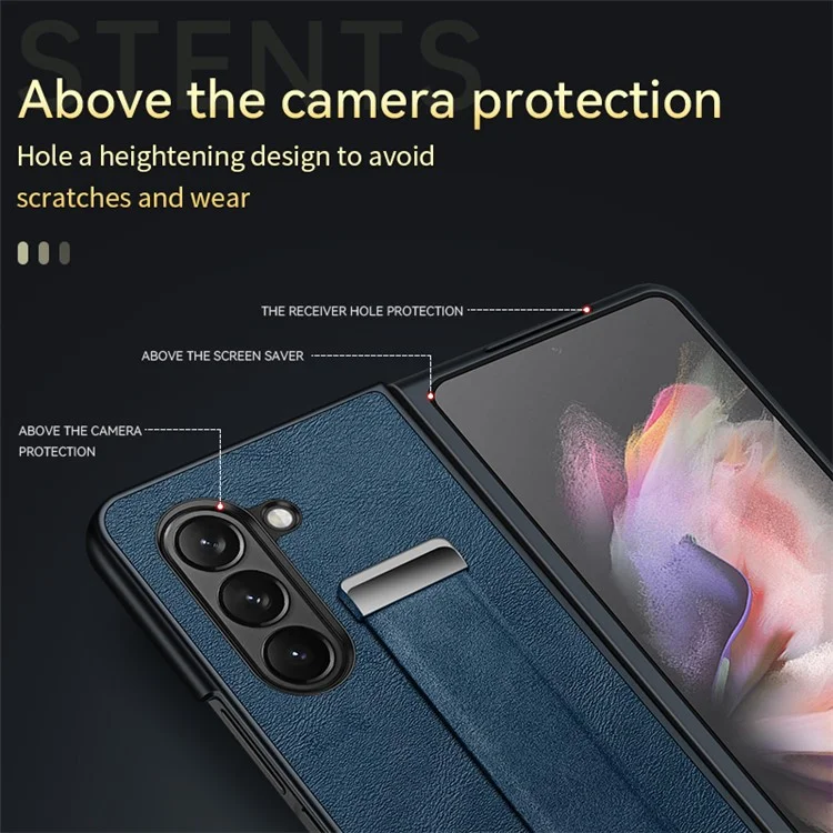 SULADA Fashion Series para Samsung Galaxy Z Fold5 5G Pulseira Suporte de Telefone Caso Cobertura de Couro PC - Azul