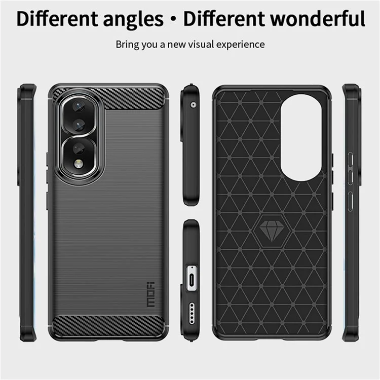 MOFI JK TPU Series-1 para Honor 90 Pro TPU Phone Case Capa de Telefone em Fibra de Carbono Escovada - Preto