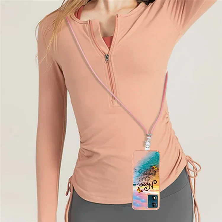 For Motorola Moto E13 4G Case with Lanyard IMD Marble Pattern Electroplated TPU Back Cover - Never Stop Dreaming