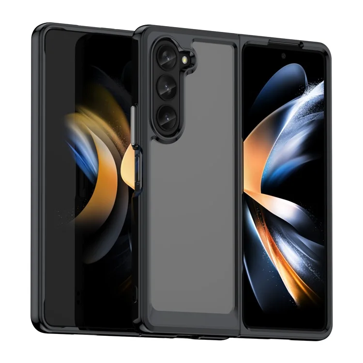 For Samsung Galaxy Z Fold5 5G Mobile Phone Back Cover TPU+Acrylic Clear Protective Shockproof Case - Black