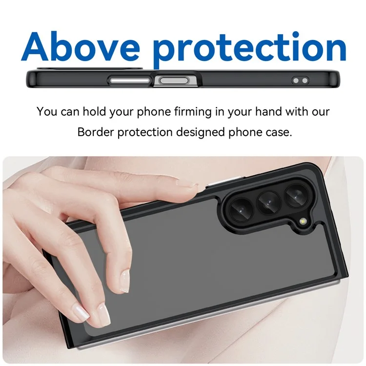 For Samsung Galaxy Z Fold5 5G Mobile Phone Back Cover TPU+Acrylic Clear Protective Shockproof Case - Black