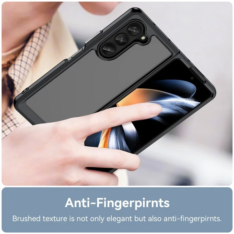 For Samsung Galaxy Z Fold5 5G Mobile Phone Back Cover TPU+Acrylic Clear Protective Shockproof Case - Black