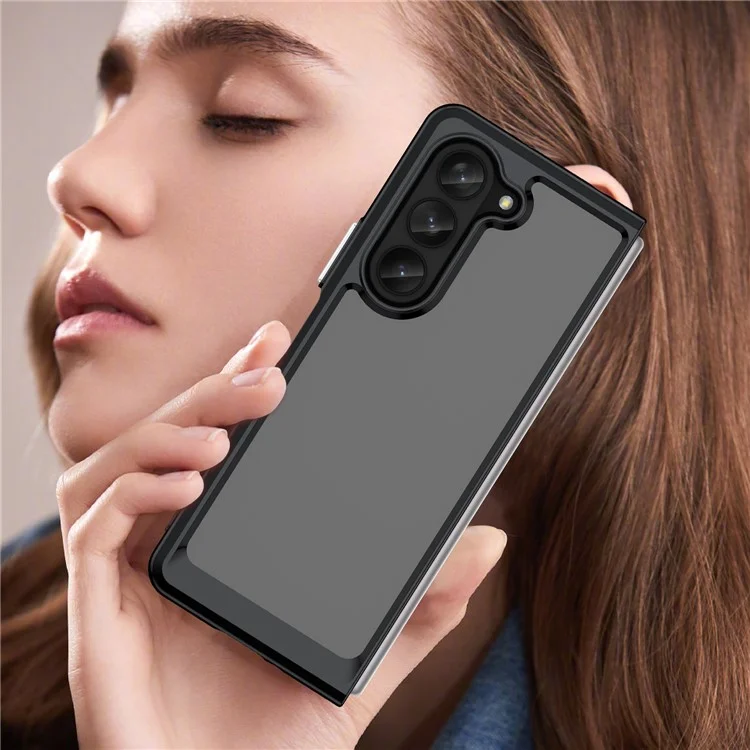 For Samsung Galaxy Z Fold5 5G Mobile Phone Back Cover TPU+Acrylic Clear Protective Shockproof Case - Black