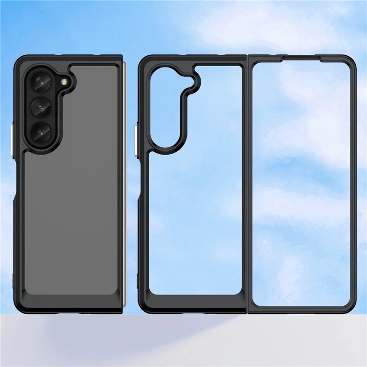For Samsung Galaxy Z Fold5 5G Mobile Phone Back Cover TPU+Acrylic Clear Protective Shockproof Case - Black