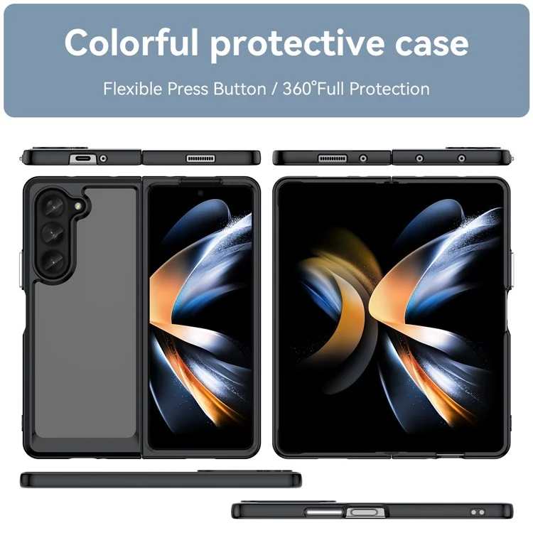 For Samsung Galaxy Z Fold5 5G Mobile Phone Back Cover TPU+Acrylic Clear Protective Shockproof Case - Black