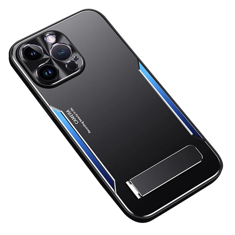 TPU+Aluminium Alloy Phone Case for iPhone 14 Pro Anti-drop Kickstand Back Cover - Blue