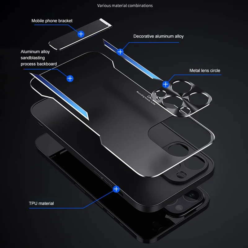 TPU+Aluminium Alloy Phone Case for iPhone 14 Pro Anti-drop Kickstand Back Cover - Blue