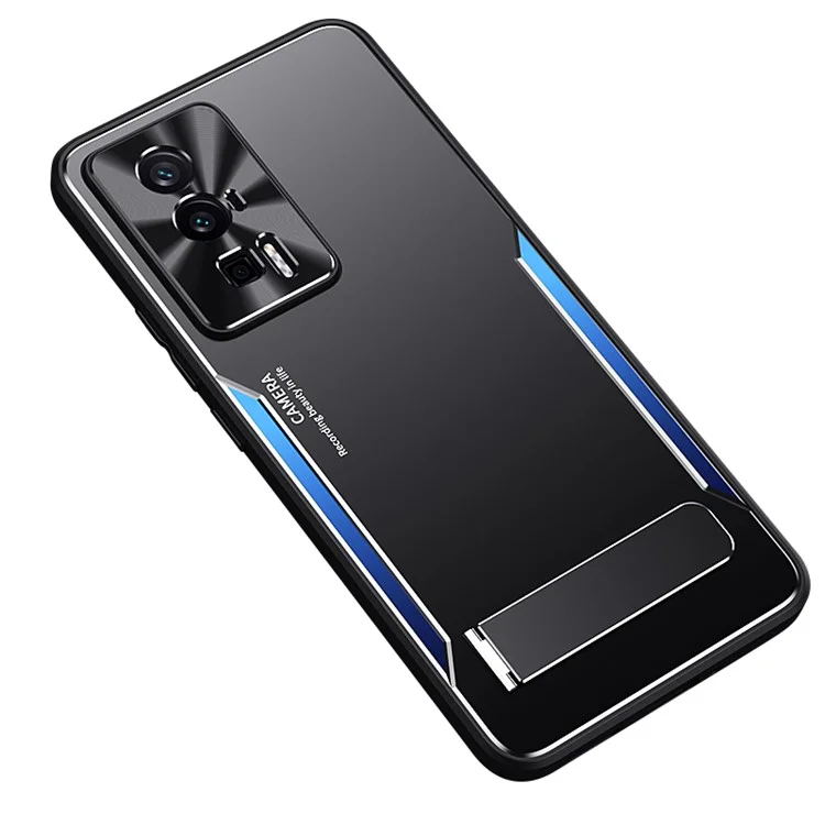 Per Xiaomi Poco F5 Pro 5G / Redmi K60 5G / K60 Pro 5G Cover Telefono con Supporto Integrato TPU + Lega di Alluminio - Blu