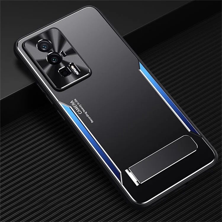 Per Xiaomi Poco F5 Pro 5G / Redmi K60 5G / K60 Pro 5G Cover Telefono con Supporto Integrato TPU + Lega di Alluminio - Blu