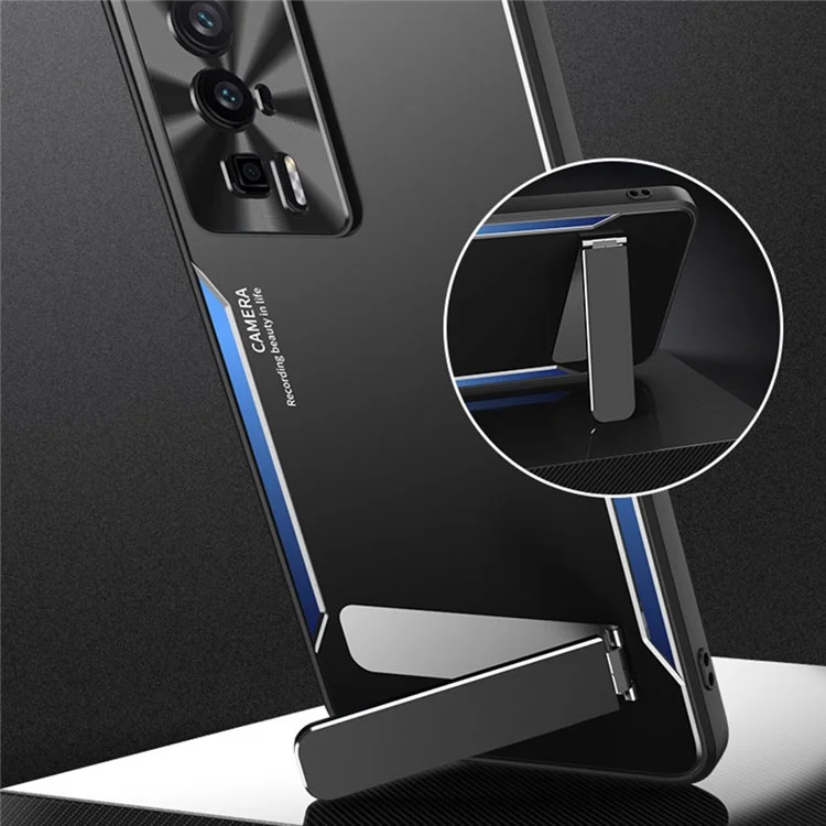 Per Xiaomi Poco F5 Pro 5G / Redmi K60 5G / K60 Pro 5G Cover Telefono con Supporto Integrato TPU + Lega di Alluminio - Blu