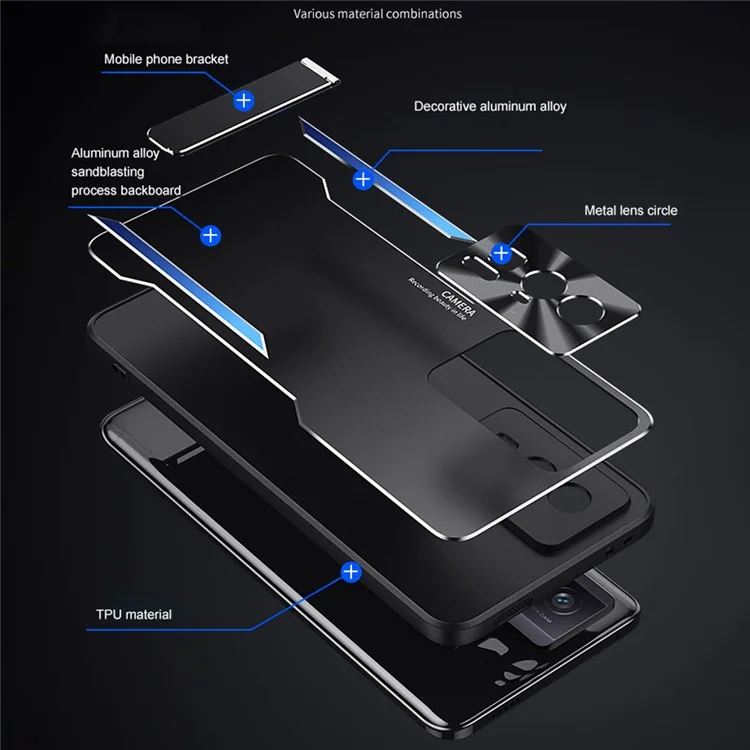 Per Xiaomi Poco F5 Pro 5G / Redmi K60 5G / K60 Pro 5G Cover Telefono con Supporto Integrato TPU + Lega di Alluminio - Blu